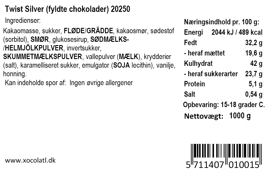 Xocolatl - Twist sølv - Mørk chokolade m. saltkaramel