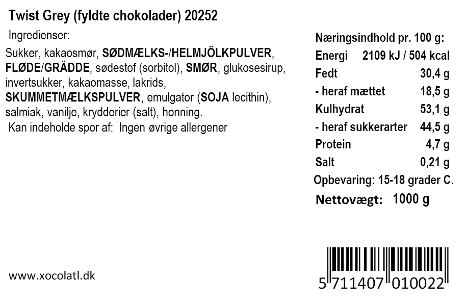 Xocolatl - Twist Grey - Hvid chokolade m. lakrids