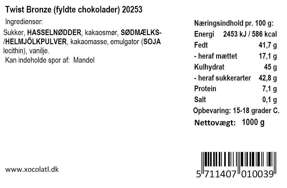 Xocolatl - Twist bronze - Mælkechokolade m. nougat
