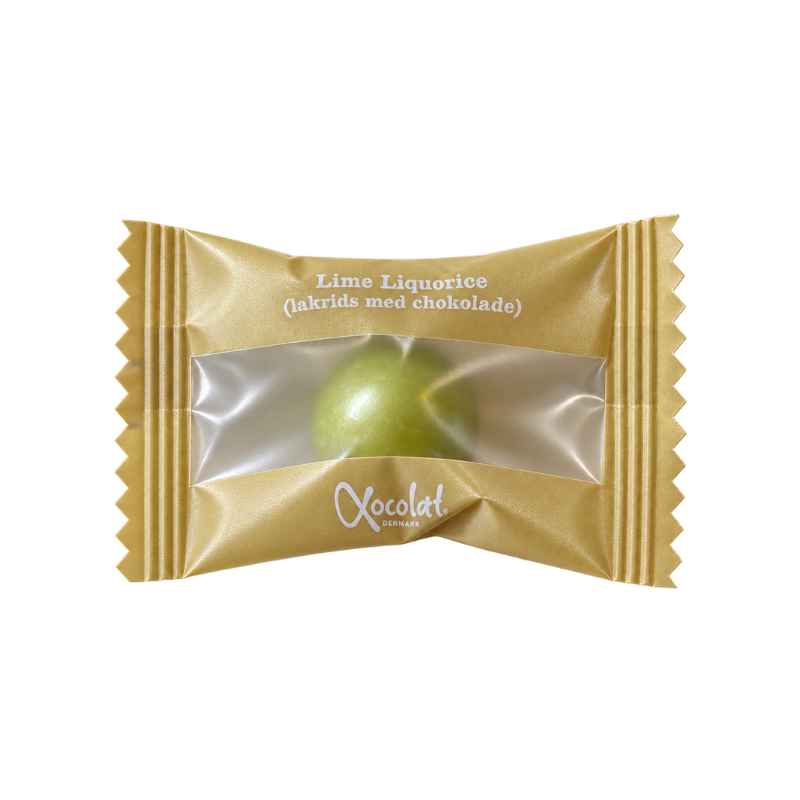 Xocolatl Lakrids Hvid chokolade lime flowpack individuelt indpakket